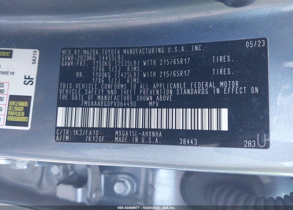 2023 TOYOTA COROLLA CROSS L VIN: 7MUAAABG0PV064490