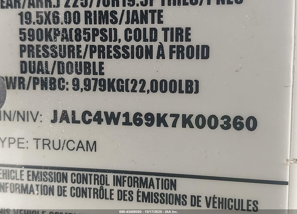 2019 ISUZU NPR XD VIN: JALC4W169K7K00360