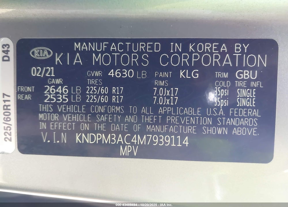 2021 KIA SPORTAGE LX VIN: KNDPM3AC4M7939114