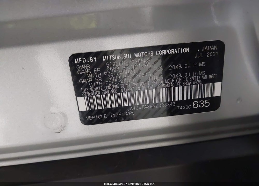 2022 MITSUBISHI OUTLANDER ES 2.5 S-AWC VIN: JA4J4TA89NZ028343