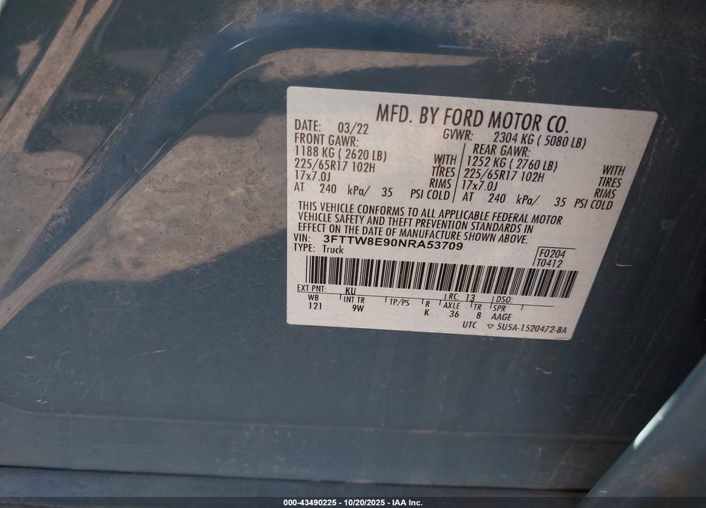 2022 FORD MAVERICK XL VIN: 3FTTW8E90NRA53709
