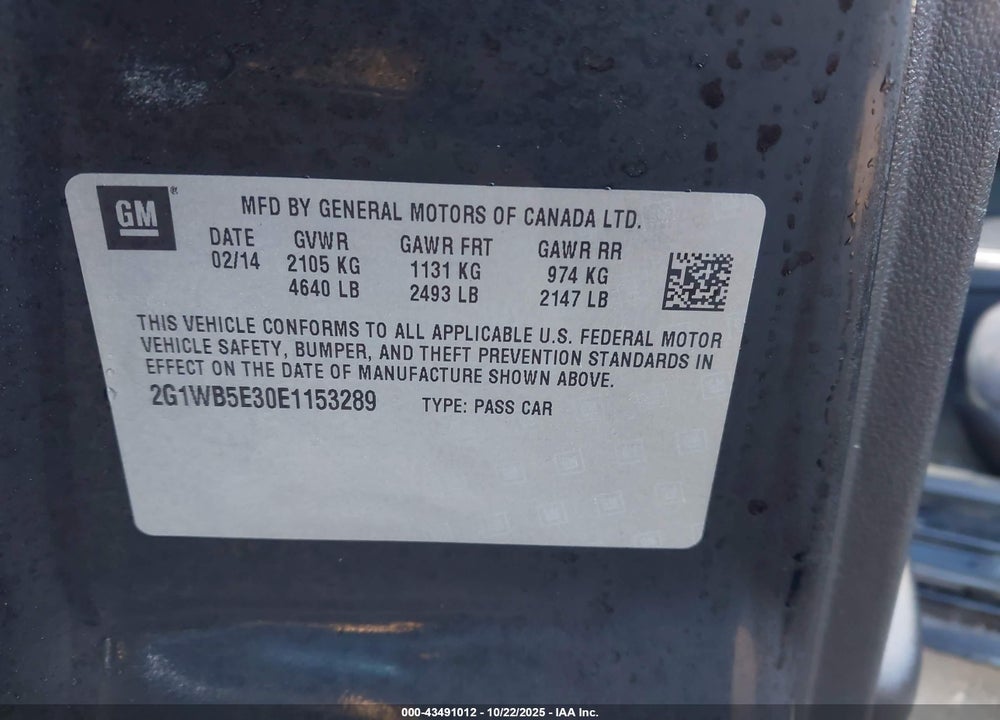 2014 CHEVROLET IMPALA LIMITED VIN: 2G1WB5E30E1153289