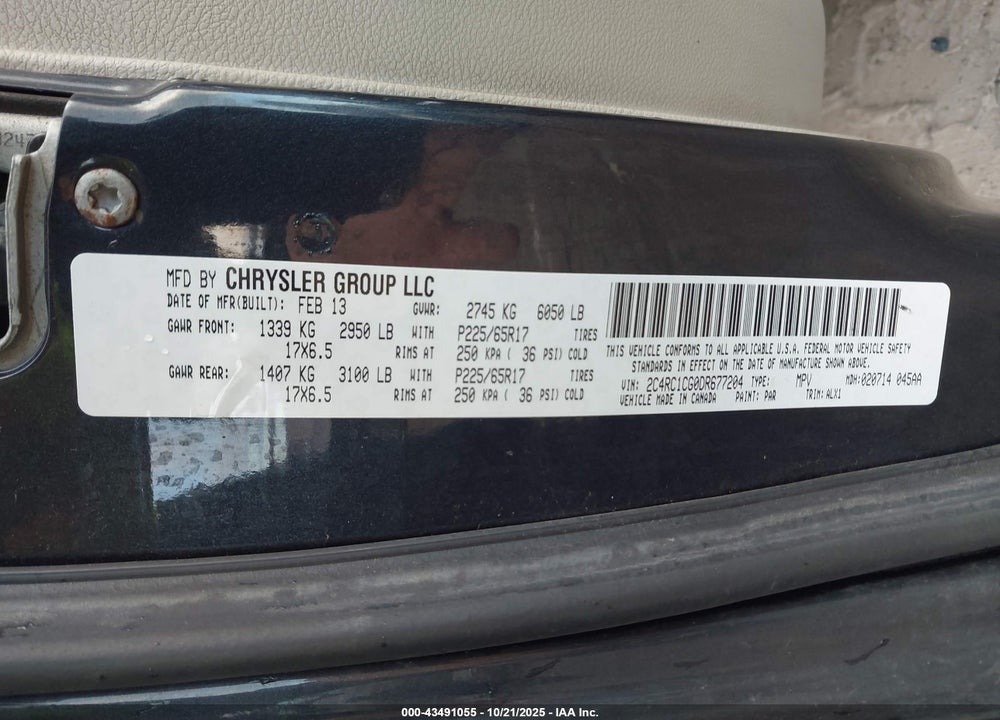 2013 CHRYSLER TOWN & COUNTRY TOURING-L VIN: 2C4RC1CG0DR677204
