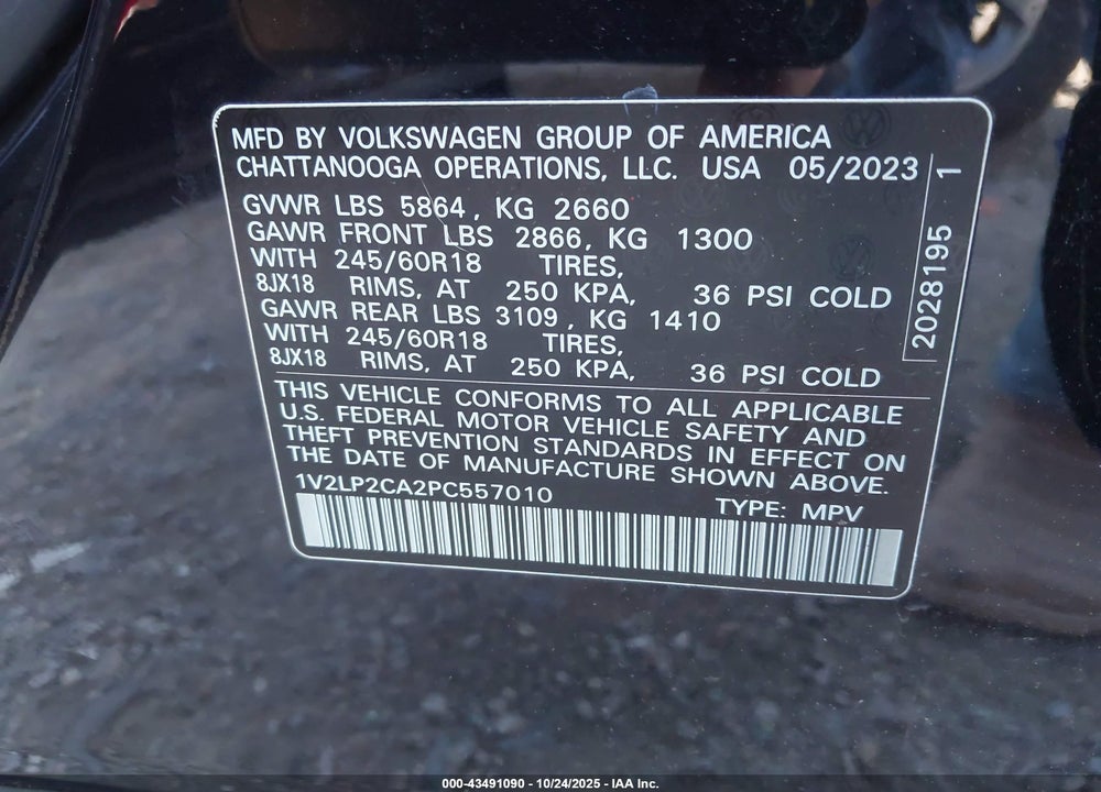2023 VOLKSWAGEN ATLAS VIN: 1V2LP2CA2PC557010