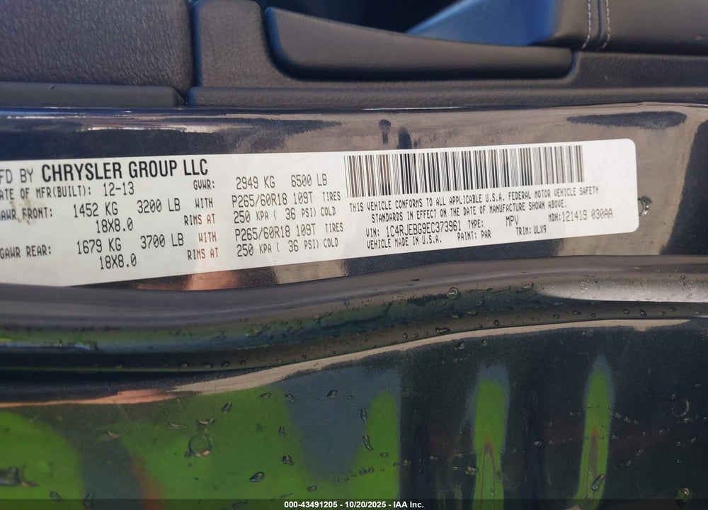 2014 JEEP GRAND CHEROKEE VIN: 1C4RJEBG9EC373961