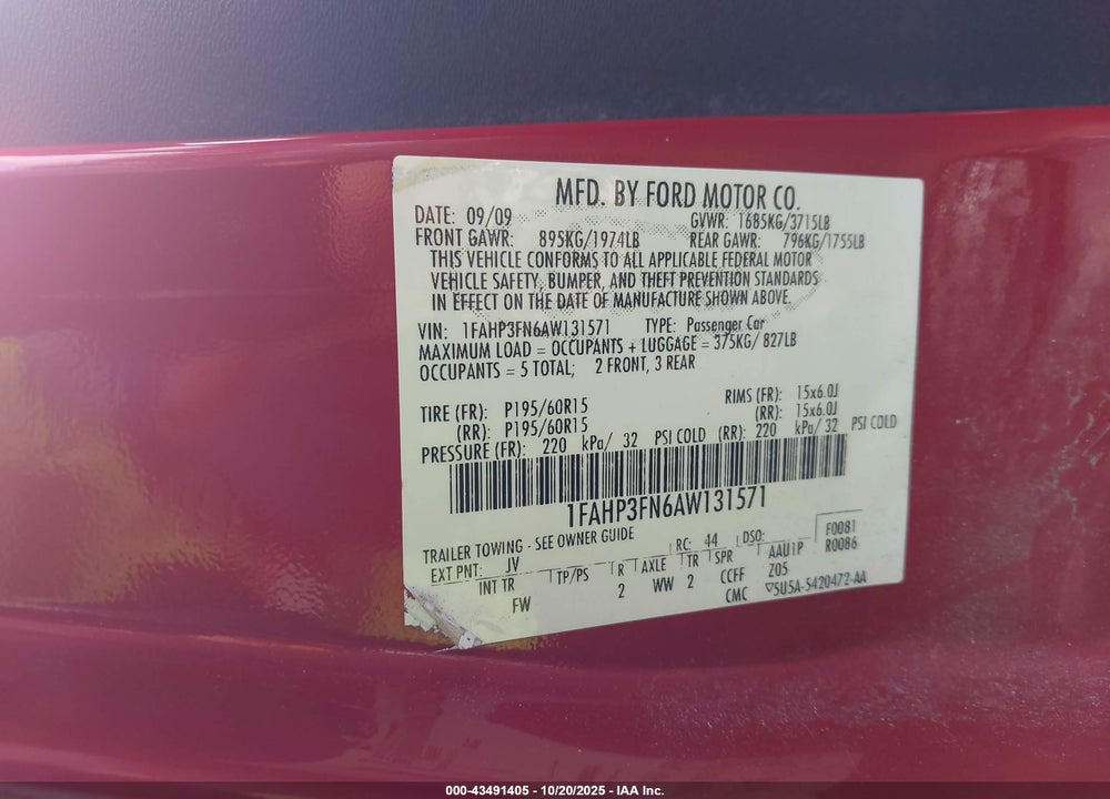 2010 FORD FOCUS SE VIN: 1FAHP3FN6AW131571