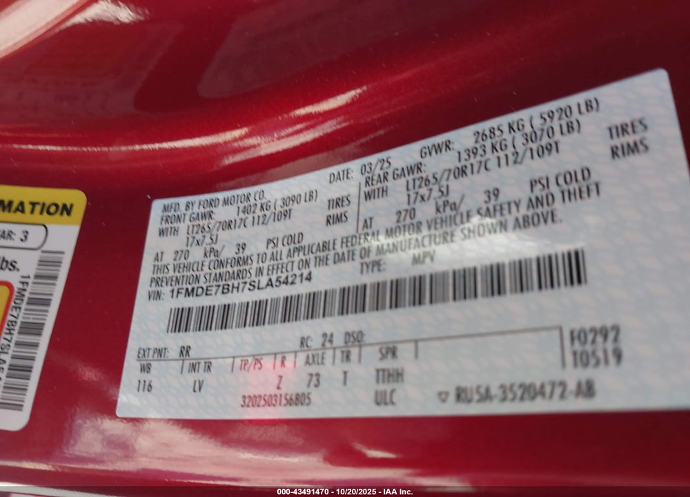 2025 FORD BRONCO BIG BEND VIN: 1FMDE7BH7SLA54214