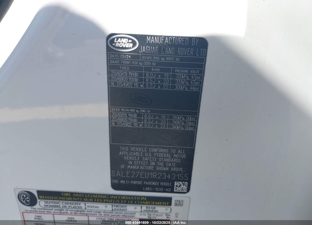 2024 LAND ROVER DEFENDER 110 P400 X-DYNAMIC SE VIN: SALE27EU1R2343155