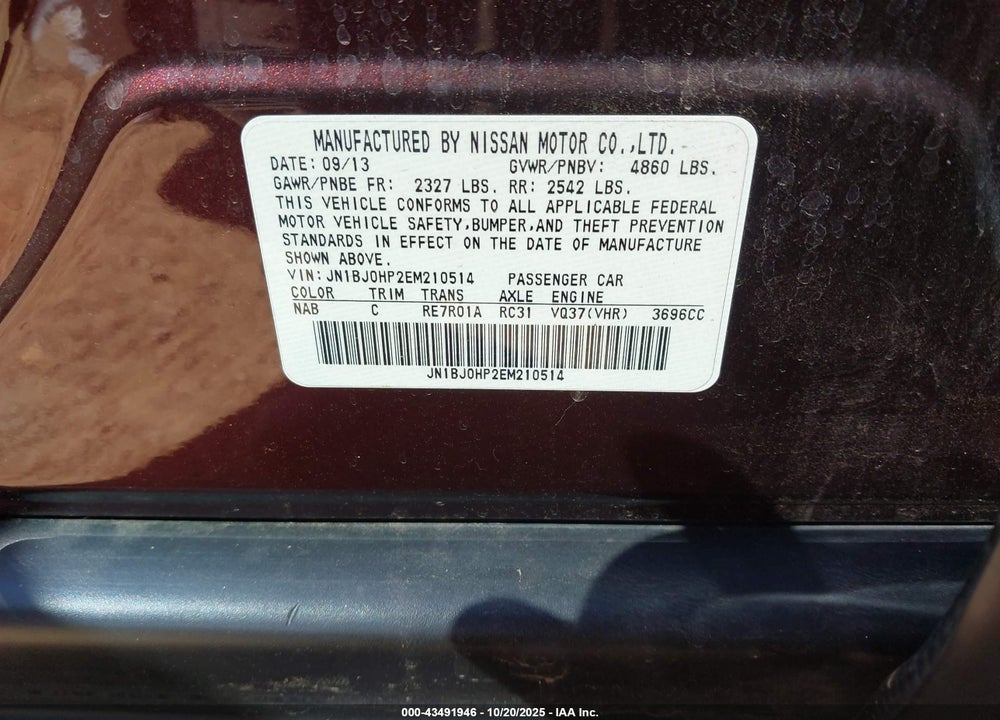 2014 INFINITI QX50 VIN: JN1BJ0HP2EM210514