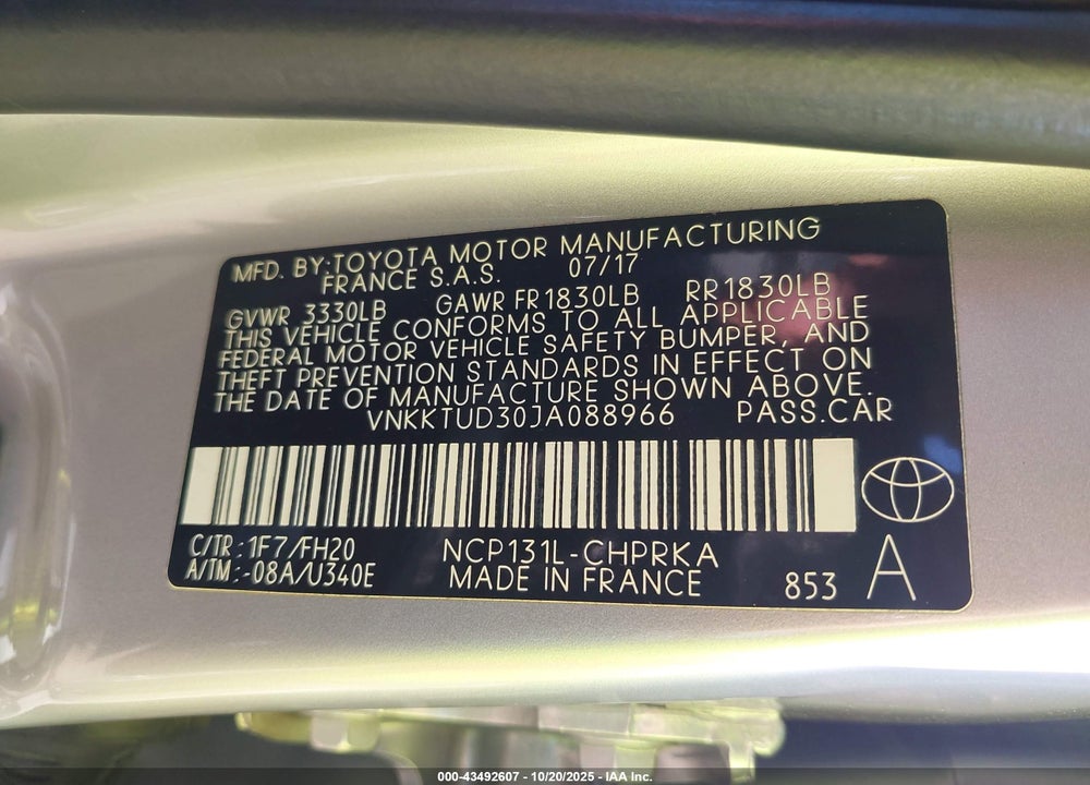 2018 TOYOTA YARIS LE VIN: VNKKTUD30JA088966