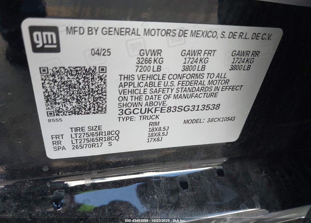 2025 CHEVROLET SILVERADO 1500 4WD SHORT BED LT TRAIL BOSS VIN: 3GCUKFE83SG313538