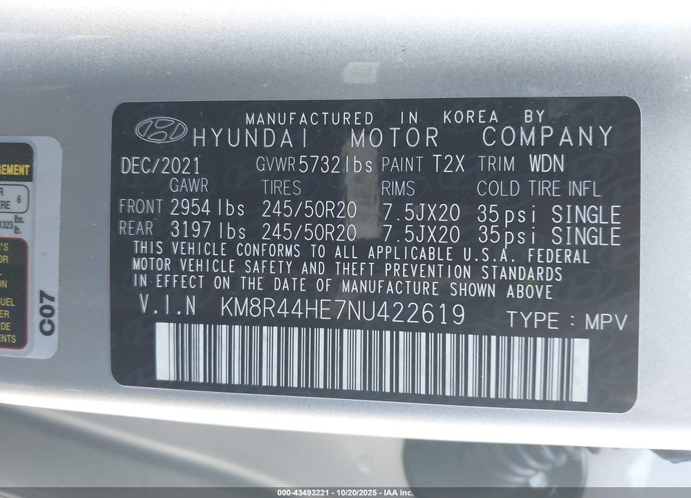 2022 HYUNDAI PALISADE SEL VIN: KM8R44HE7NU422619