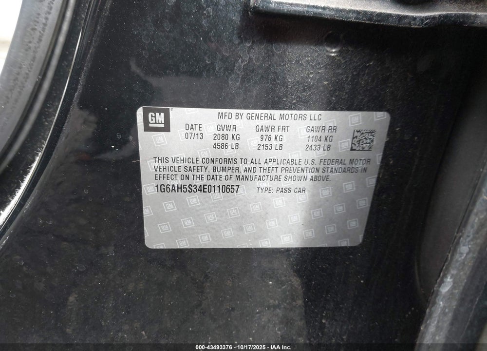 2014 CADILLAC ATS LUXURY VIN: 1G6AH5S34E0110657