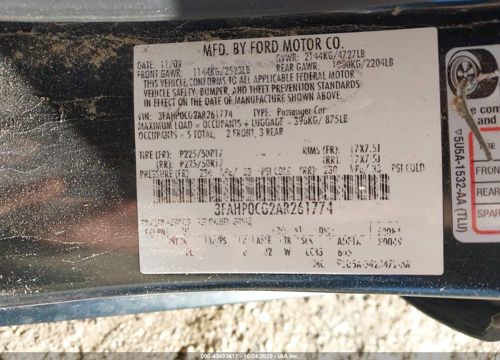 2010 FORD FUSION SEL VIN: 3FAHP0CG2AR261774