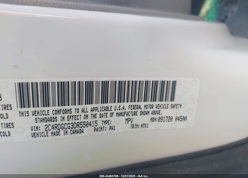 2013 DODGE GRAND CARAVAN SXT VIN: 2C4RDGCG3DR550415