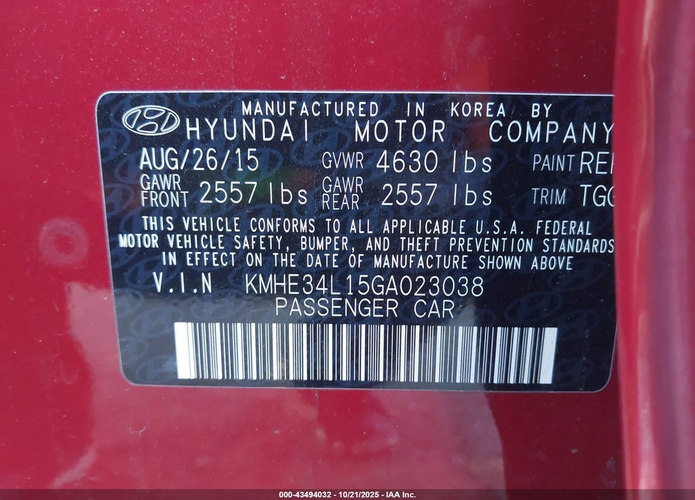 2016 HYUNDAI SONATA HYBRID LIMITED VIN: KMHE34L15GA023038