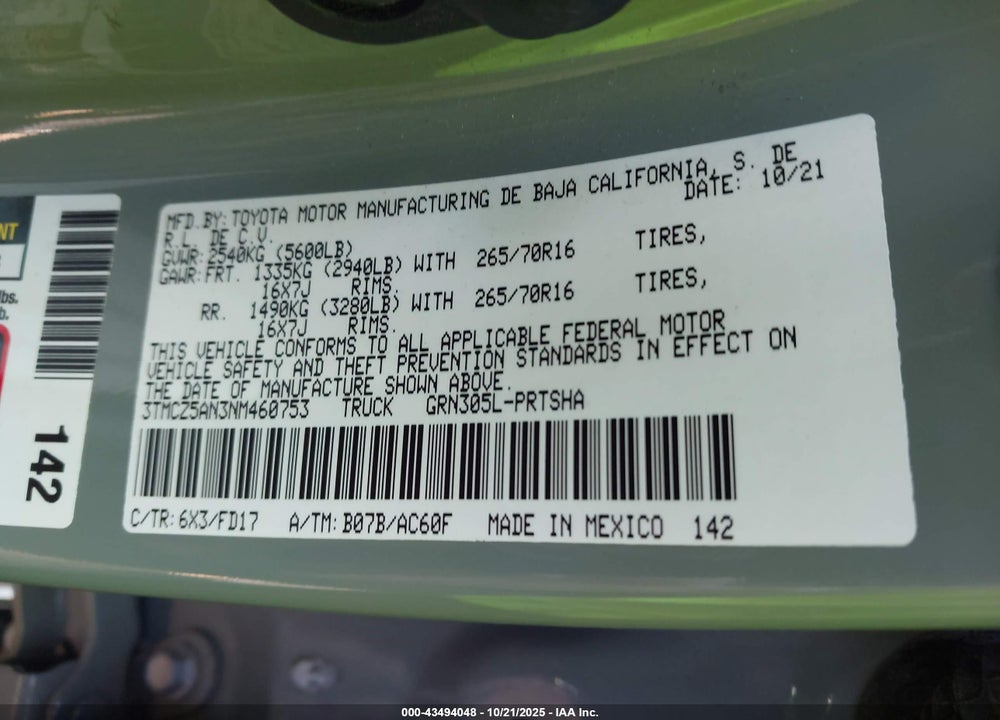 2022 TOYOTA TACOMA TRD OFF ROAD VIN: 3TMCZ5AN3NM460753