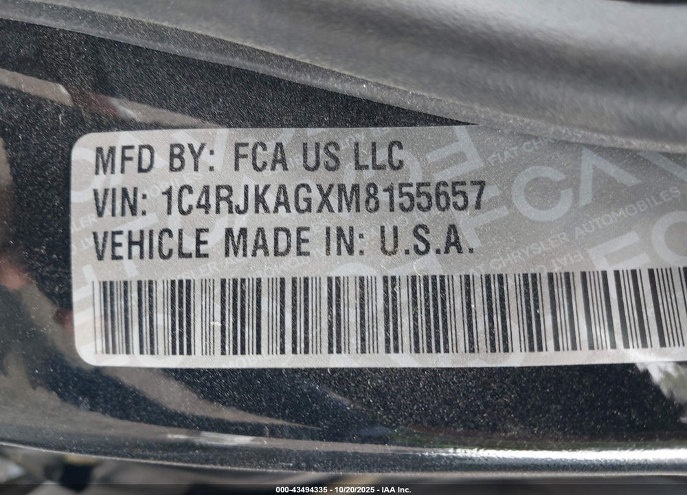 2021 JEEP GRAND CHEROKEE L VIN: 1C4RJKAGXM8155657