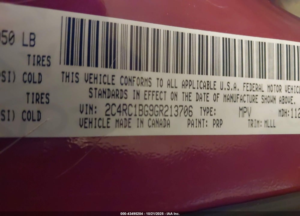 2016 CHRYSLER TOWN & COUNTRY TOURING VIN: 2C4RC1BG9GR213706
