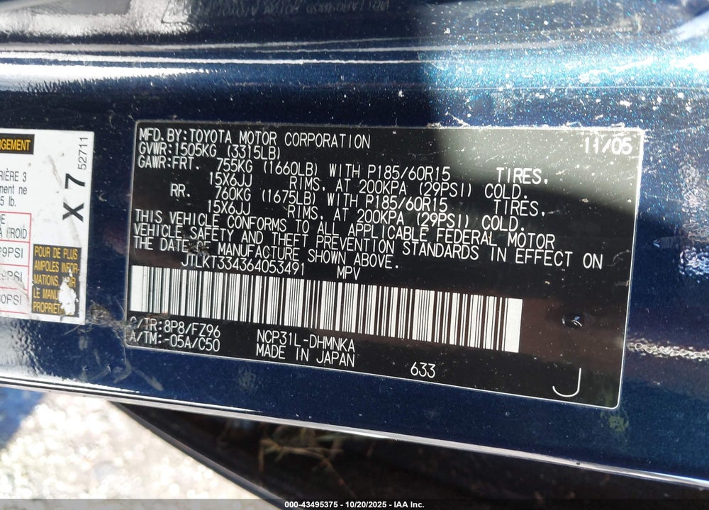 2006 SCION XB VIN: JTLKT334364053491