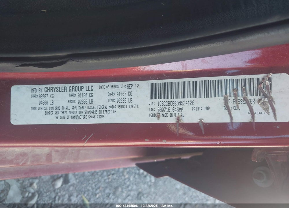 2013 CHRYSLER 200 VIN: 1C3CCBCG6DN524128