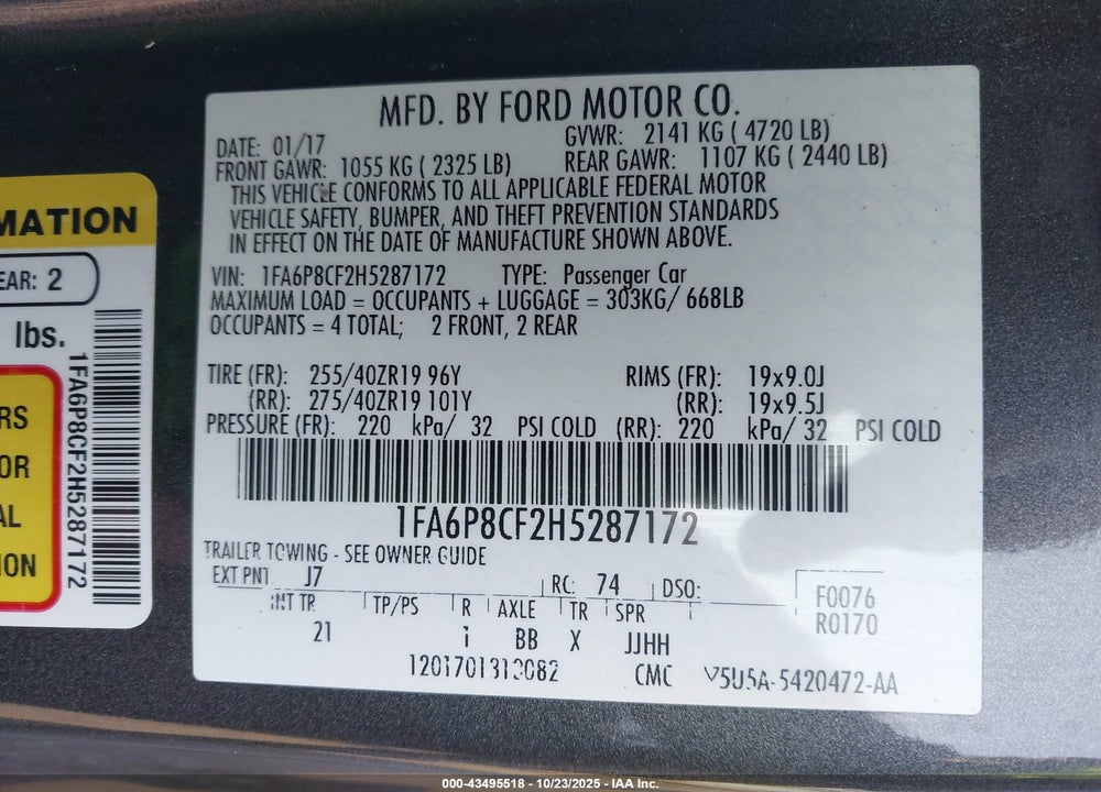 2017 FORD MUSTANG VIN: 1FA6P8CF2H5287172