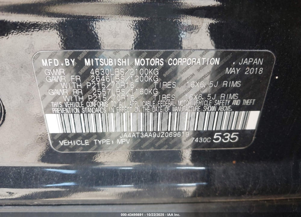 2018 MITSUBISHI ECLIPSE VIN: JA4AT3AA9JZ069619