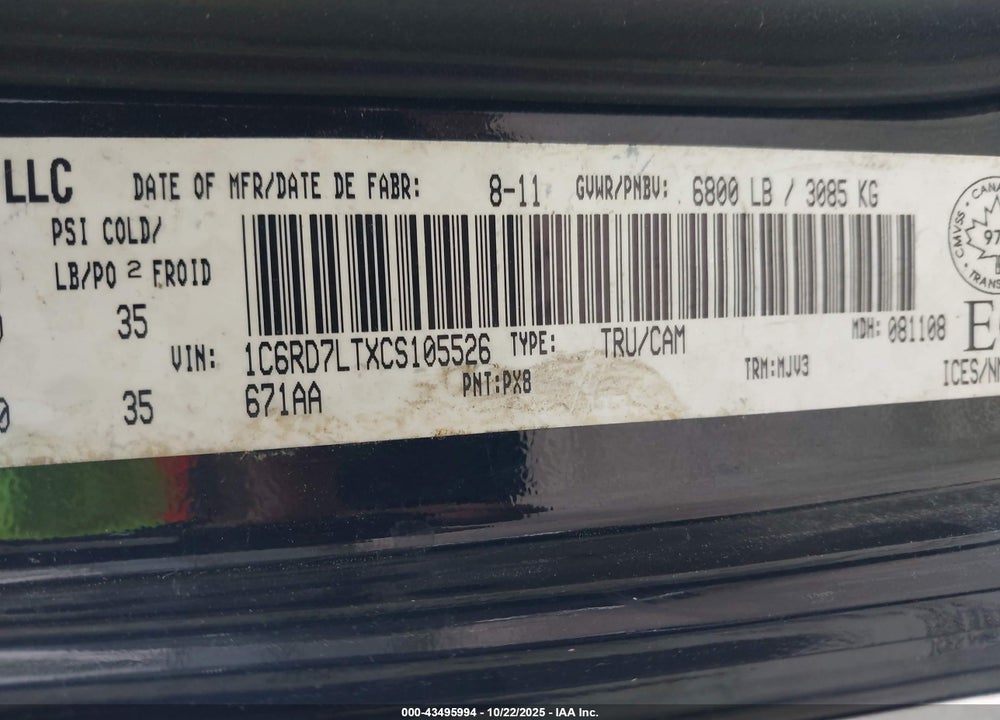 2012 RAM 1500 SLT VIN: 1C6RD7LTXCS105526