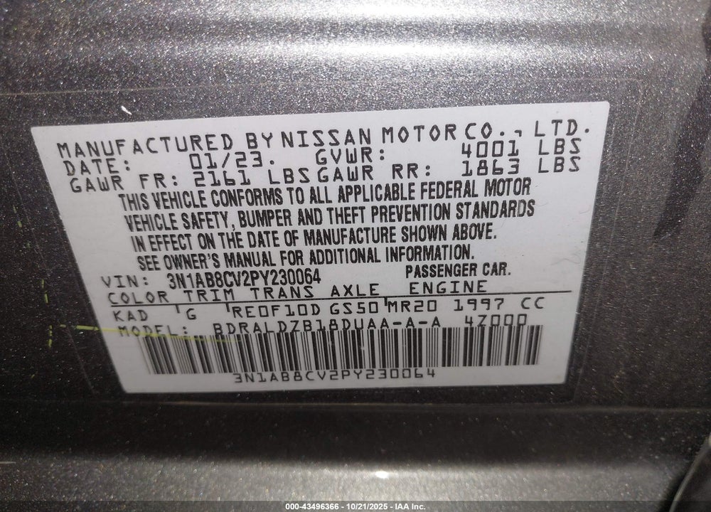 2023 NISSAN SENTRA SV XTRONIC CVT VIN: 3N1AB8CV2PY230064