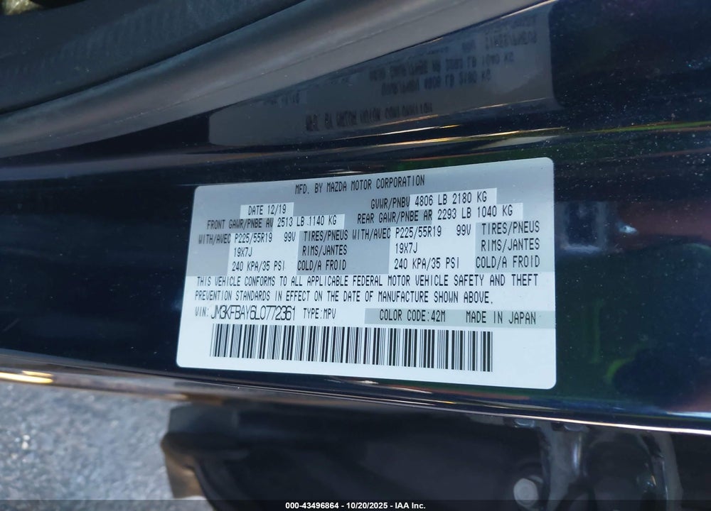 2020 MAZDA CX-5 VIN: JM3KFBAY6L0772361