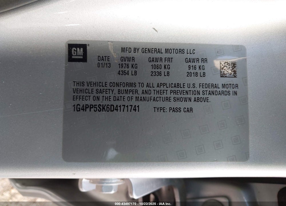 2013 BUICK VERANO VIN: 1G4PP5SK6D4171741