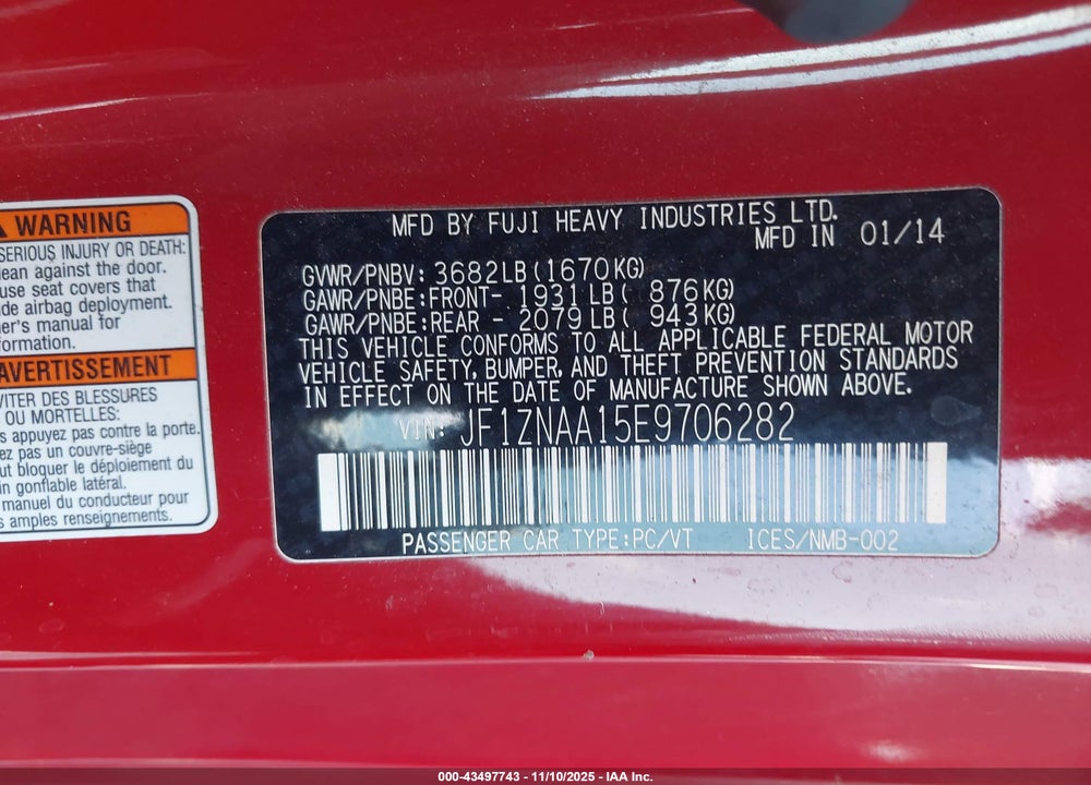 2014 SCION FR-S MONOGRAM VIN: JF1ZNAA15E9706282