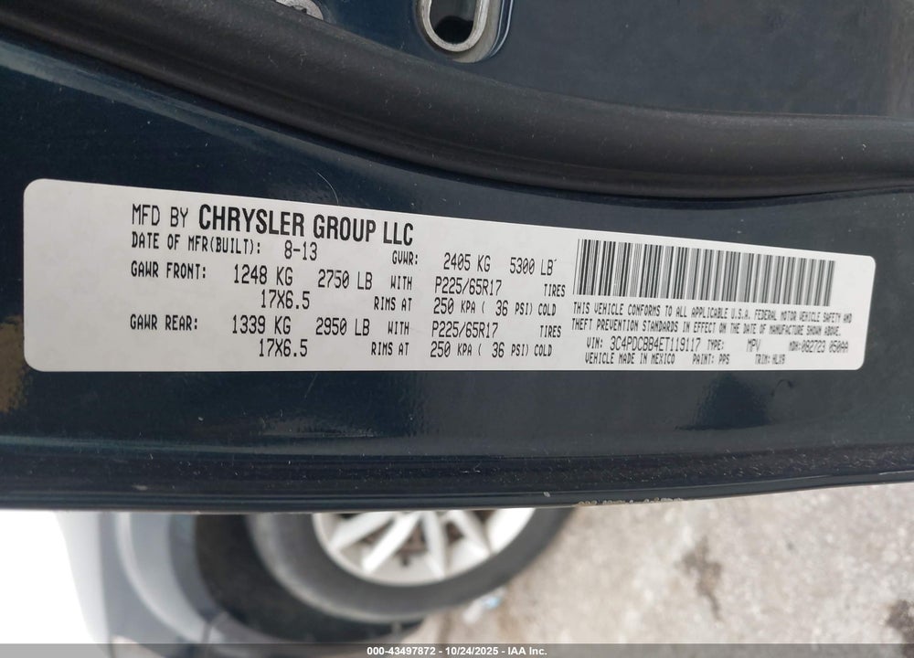 2014 DODGE JOURNEY SXT VIN: 3C4PDCBB4ET119117