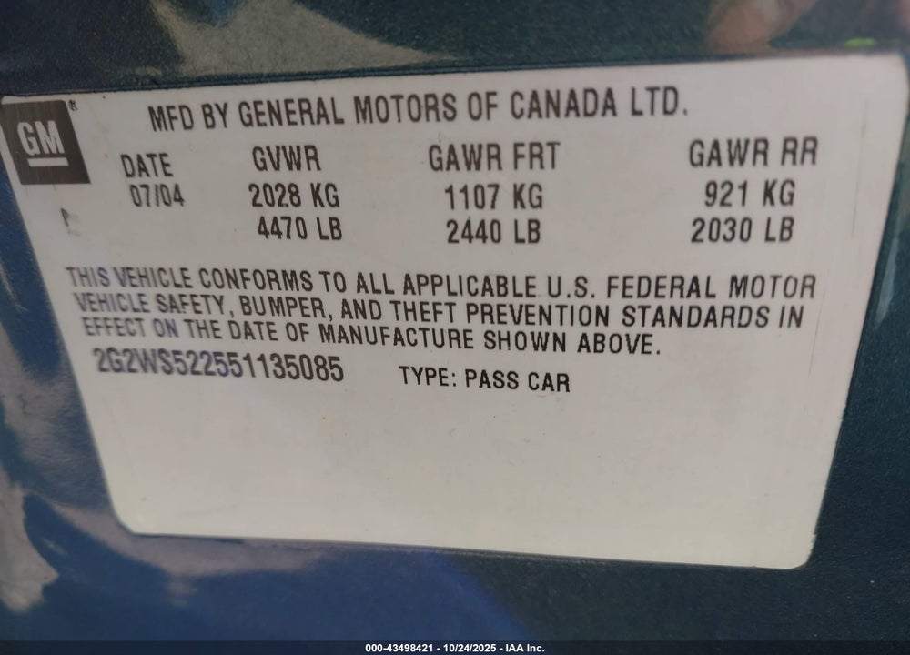 2007 PONTIAC GRAND PRIX VIN: 2G2WP552271222135