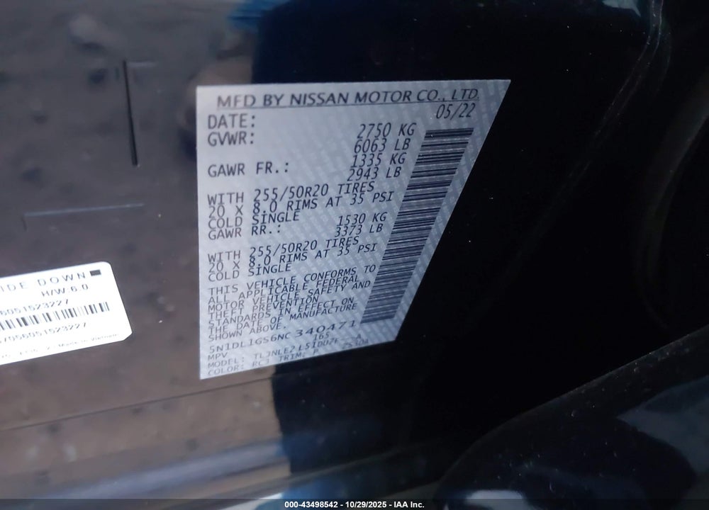 2022 INFINITI QX60 SENSORY AWD VIN: 5N1DL1GS6NC340471
