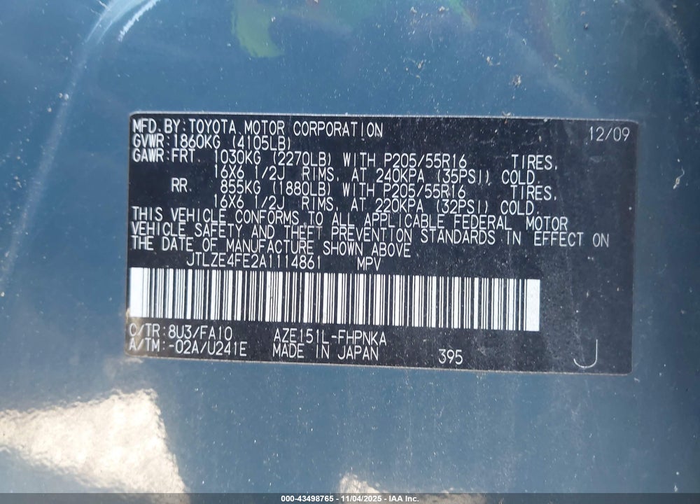 2010 SCION XB VIN: JTLZE4FE2A1114861