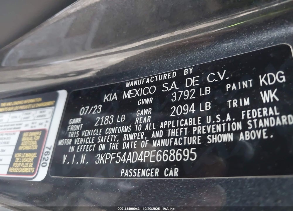 2023 KIA FORTE VIN: 3KPF54AD4PE668695