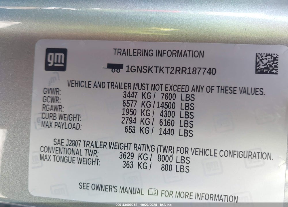 2024 CHEVROLET TAHOE 4WD HIGH COUNTRY VIN: 1GNSKTKT2RR187740