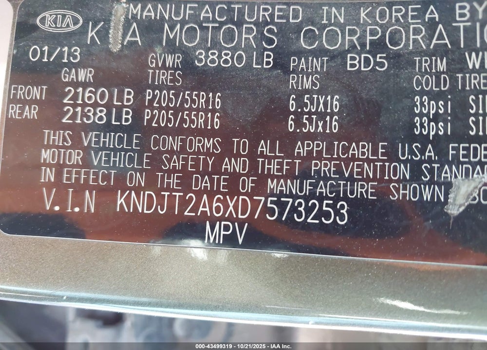 2013 KIA SOUL VIN: KNDJT2A6XD7573253