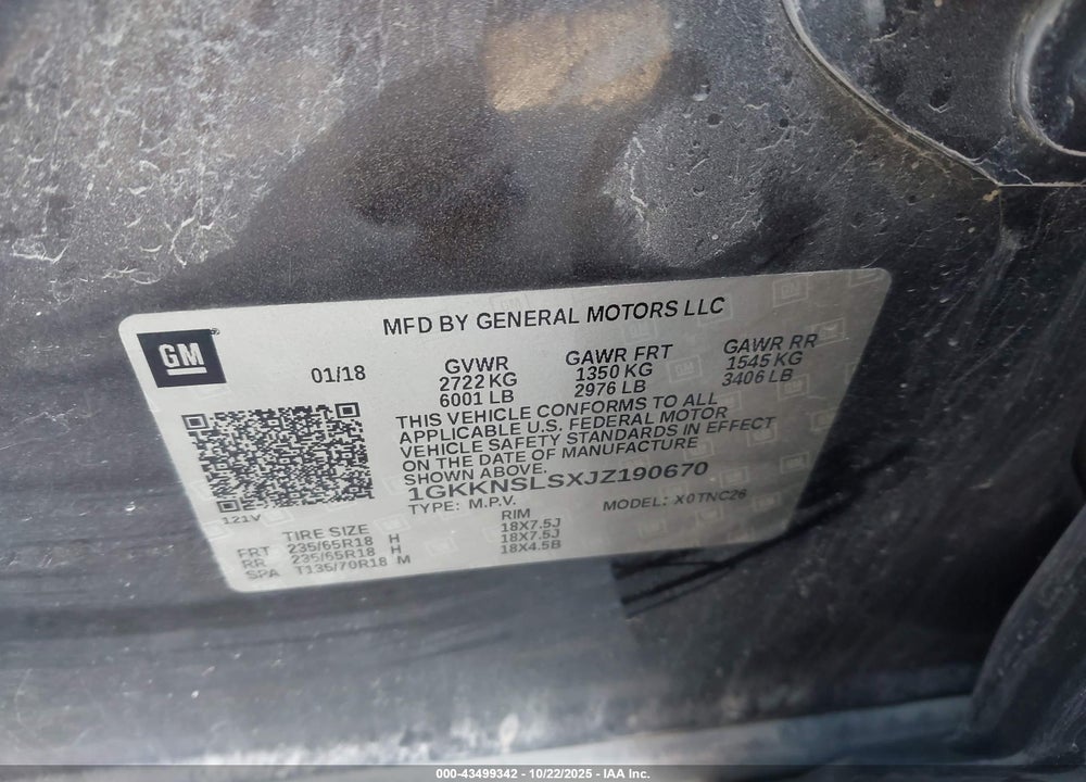 2018 GMC ACADIA SLE-2 VIN: 1GKKNSLSXJZ190670