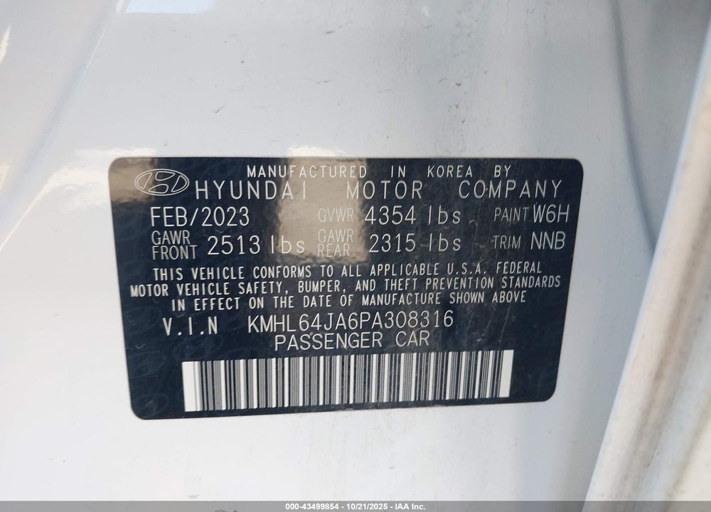 2023 HYUNDAI SONATA SEL VIN: KMHL64JA6PA308316