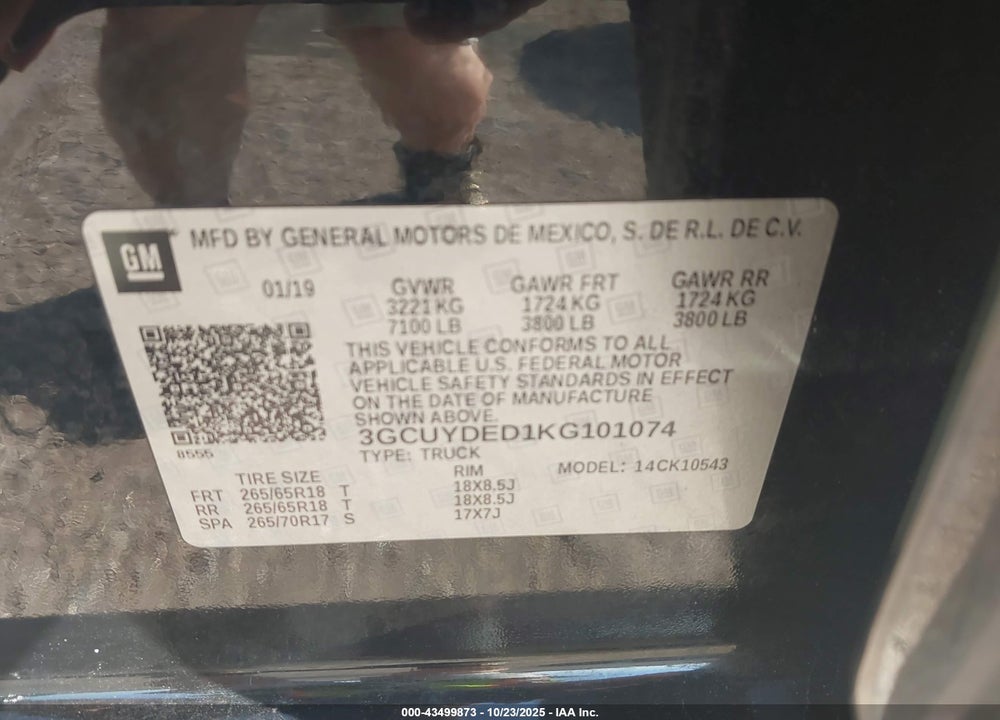 2019 CHEVROLET SILVERADO 1500 LT VIN: 3GCUYDED1KG101074