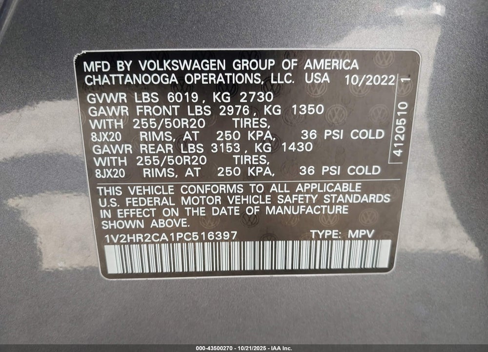 2023 VOLKSWAGEN ATLAS 3.6L V6 SE W/TECHNOLOGY VIN: 1V2HR2CA1PC516397