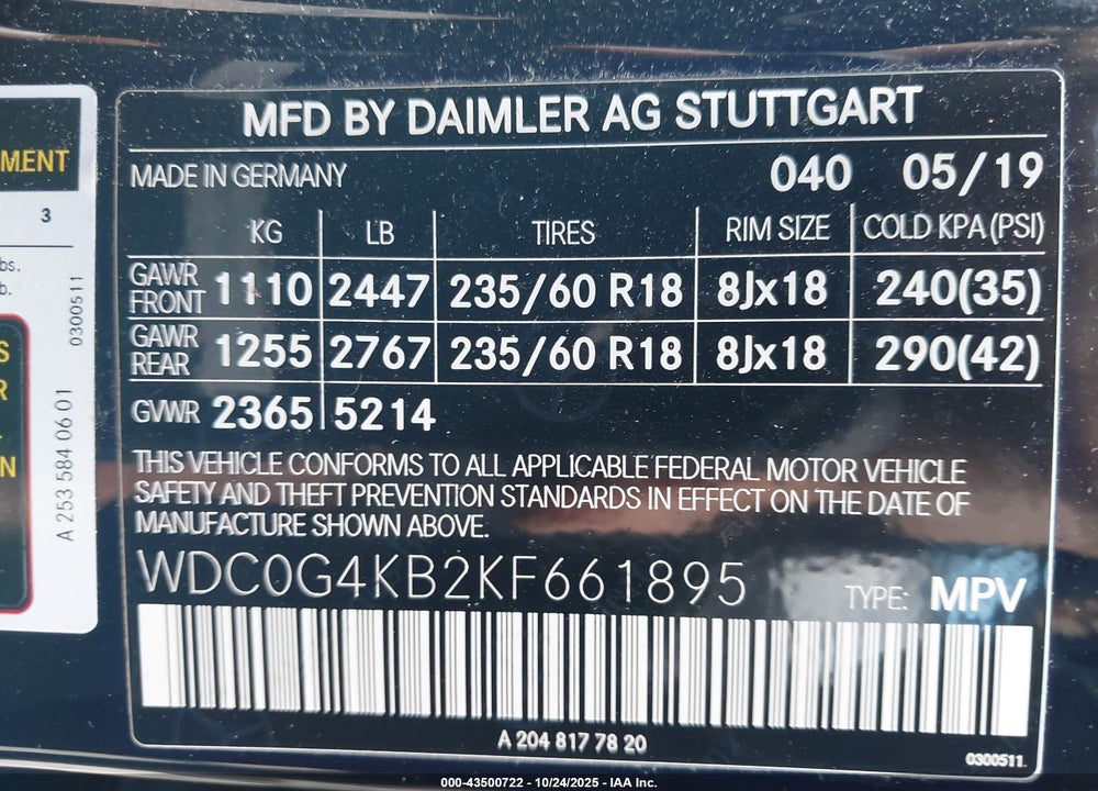 2019 MERCEDES-BENZ GLC 300 4MATIC VIN: WDC0G4KB2KF661895