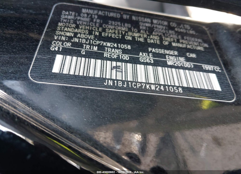 2019 NISSAN ROGUE SPORT S VIN: JN1BJ1CP7KW241058