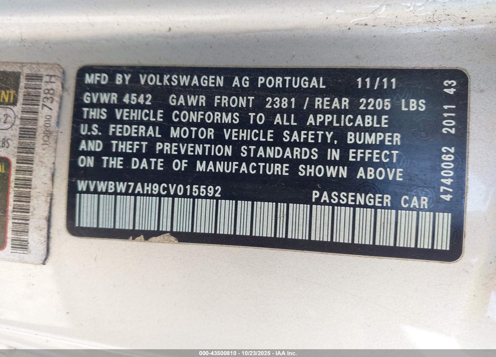 2012 VOLKSWAGEN EOS KOMFORT VIN: WVWBW7AH9CV015592