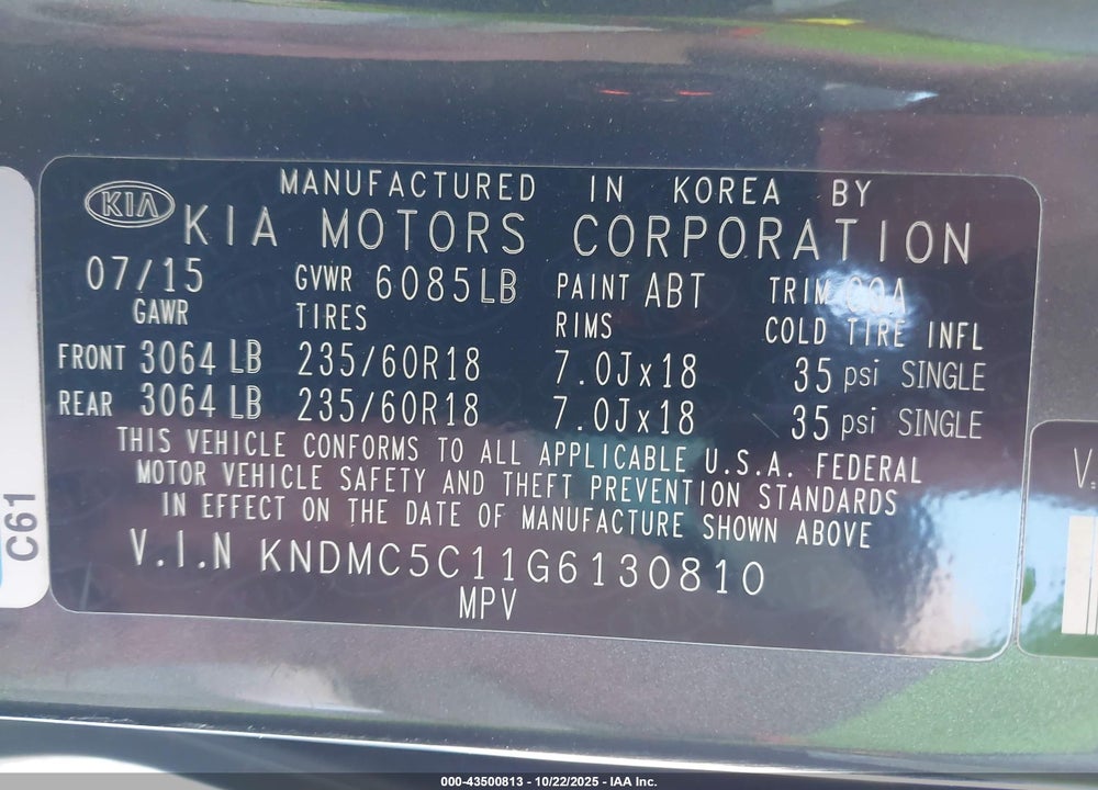2016 KIA SEDONA SX VIN: KNDMC5C11G6130810