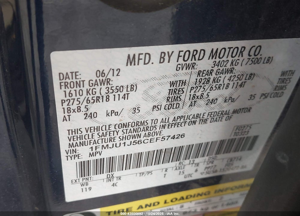 2012 FORD EXPEDITION VIN: 1FMJU1J56CEF57426