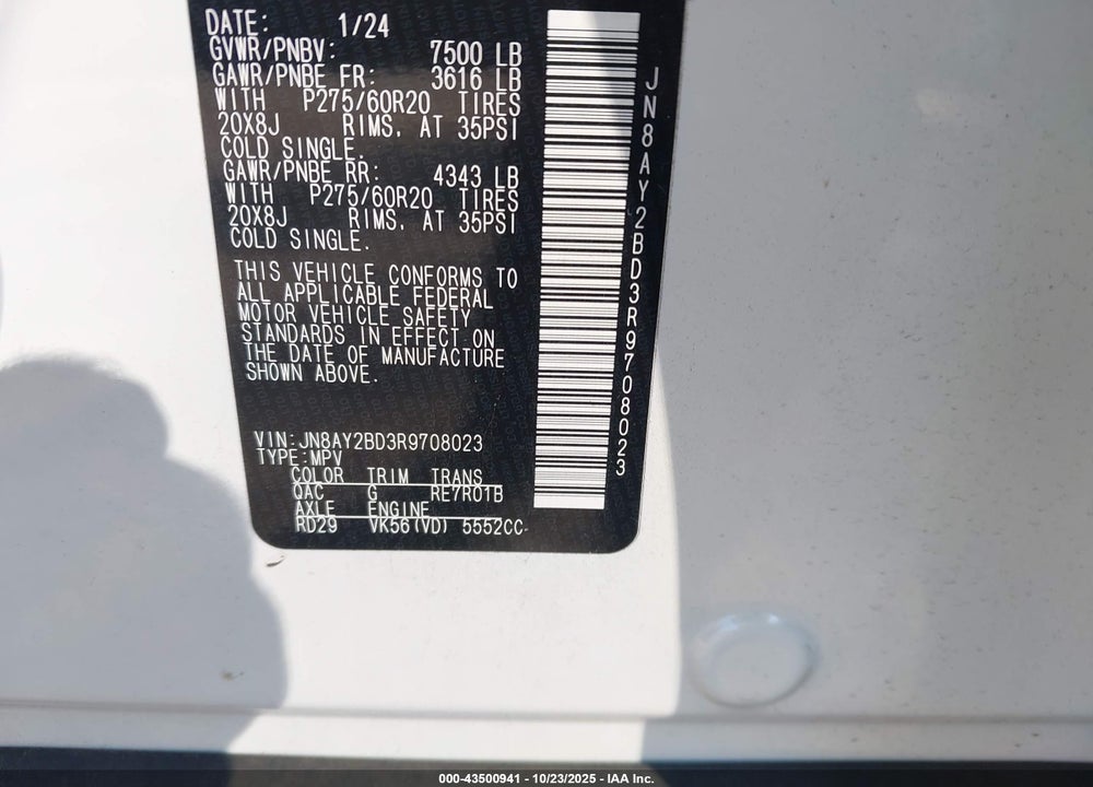 2024 NISSAN ARMADA VIN: JN8AY2BD3R9708023