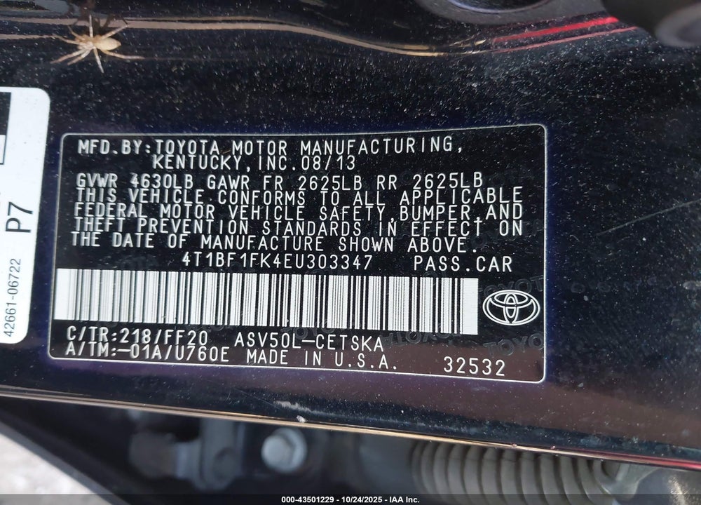 2014 TOYOTA CAMRY SE VIN: 4T1BF1FK4EU303347